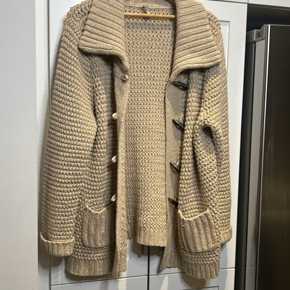 Talbots Chunky Knit Toggle Button Cotton/Wool Fisherman Cardigan Sweater Size L - Picture 13 of 15